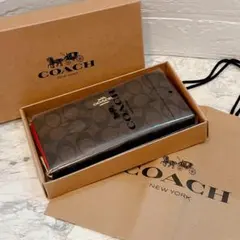 COACH コーチ 長財布 シグネチャ ラウンドファスナー ストラップ付き