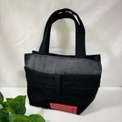 ハンドバッグ　デニムリメイク　黒　ブラック　ハンドメイド　ミニバッグ　小