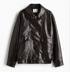 今期H&M ダークブラウン コーティングバイカージャケット M 一度だけ着用