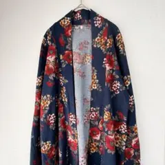 レトロ可愛い♡アメリカ古着 ショールカラー花柄ロングカーディガン 綺麗めドレープ