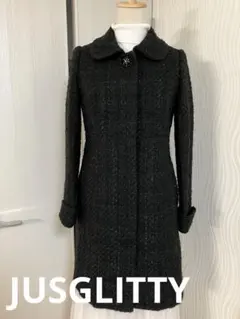 【美品】JUSGLITTY ジャスグリッティー ラメ漆黒モザイク コート