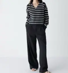 UNIQLO C タックワイドストレートパンツ S ブラック 股下69cm 美品