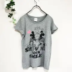 ディズニー　ミッキーミニー　半袖Tシャツ　M グレー　綿100 プリント