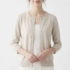 無印良品 MUJI 綿100% クルーネックカーディガン ベージュ S 古着