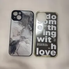 iPhone用ケース 2点セット 大理石風 英字デザイン
