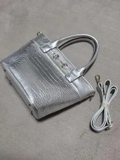 SOMEDIFF　クロコダイル柄　ミニトート　ショルダーバッグ　シルバー