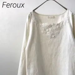Feroux 리브 컷소우 긴팔 크루넥 플라워 모티브 레이스