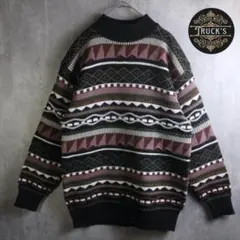 古着　３Dニット ヴィンテージ ブラック セーター 総柄ニット 派手柄 立体編み