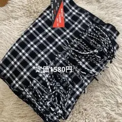 ウール混紡 チェック柄マフラー フリンジ付き　定価1575円