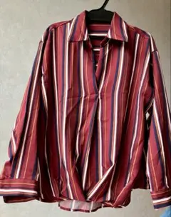 スキッパーブラウス縦ストライプ