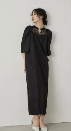 【niana】キーホールネック レース Sサイズロング丈結婚式オケージョン美品✨