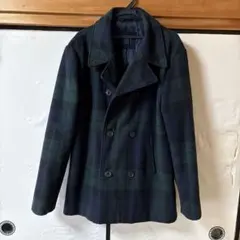 Gap ダークグリーン・ネイビー チェック ピーコート M
