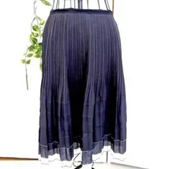 【courreges】クレージュ プリーツスカート 裾切り替え 38 ネイビー