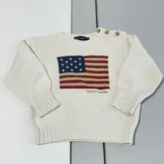 ラルフ ラルフローレン POLO 国旗 星条旗 ホワイト セーター 90