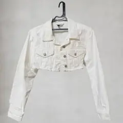 h&m ホワイト　ショート丈　デニムジャケット　ダメージ