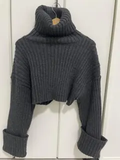 ZARA ダークグレー リブ編み タートルネックセーター　Sサイズ