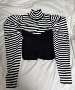 ZARA 白黒ストライプ タートルネックニット