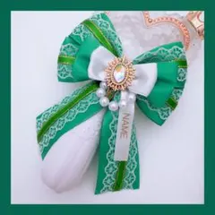 キンブレリボン ペンライトリボン 白レース× 緑　★ハンドメイド