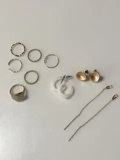 【まとめ売り】アクセサリーセット 9点 ゴールド系(リング×6、ピアス×3)