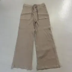 GU ピンクグレー　リブ素材 ワイドパンツ