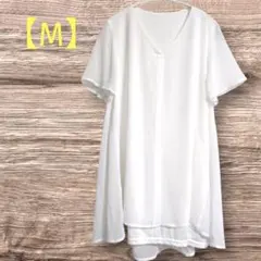 古着　チュニック　【M】　白　半袖　シアー　Vネック