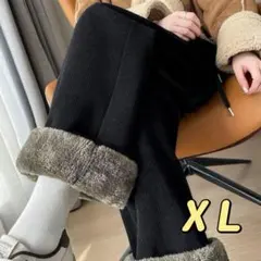 裏起毛コーデュロイパンツ【ブラックXL】ふわもこゆったり