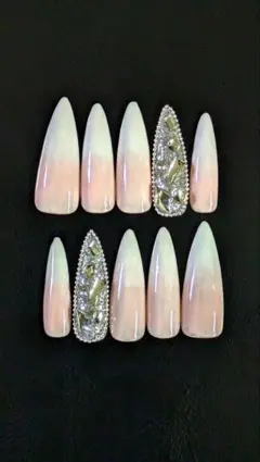 ロングネイルチップ　ベイビーブーマーワンホン　埋めつくし