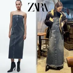 ZARAトップステッチ TRF デニムワンピース LIMITED ブルー XS