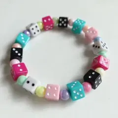 ハンドメイド ビーズブレスレット カラフル サイコロ 約15cm