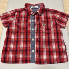 Moujonjon 赤・チェック 半袖シャツ 80