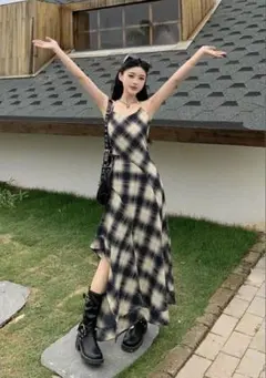 [shein]チェック柄 キャミワンピース アシンメトリー