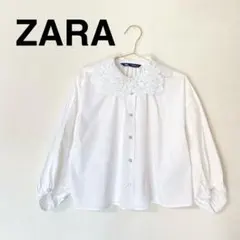 ZARA ザラ レース襟ブラウス ポプリントップス ボリューム袖 白　S