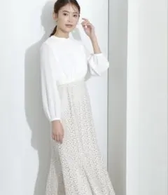 NATURAL BEAUTY BASIC レースドッキングワンピース　ホワイト