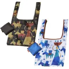 カルディ動物柄エコバッグ2セット（ブルー・ブラック）