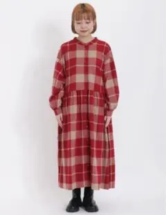 サマンサモスモス sm2 バンドカラー シャツワンピース チェック 保温加工