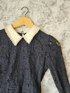 【rienda】パール襟レーストップス Sサイズ オケージョンにも◎