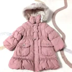 美品エニィファムフード付きピンクダウンコートsize90