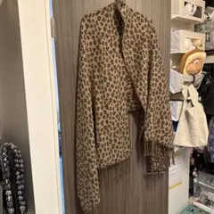 ヒョウ柄ストール フリンジ付き