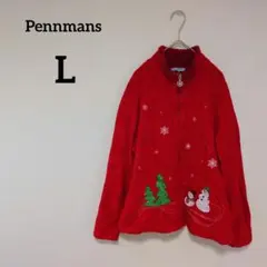 Pennmans【L】長袖 雪だるま クリスマス刺繍 ジャンパー 赤