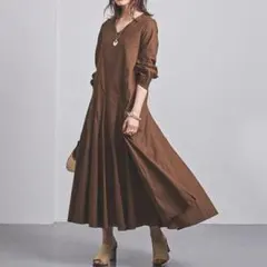 ユナイテッドアローズ ボリュームスリーブ Vネック ワンピース マキシ丈 M