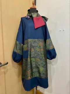 着物　大島紬　横双　反物　ハンドメイド　ワンピース　ストール　コサージュ　3点