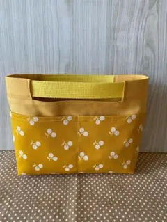 ハンドメイド　バックインバック（M）さくらんぼマスタードイエロー