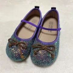 キラキラ　グリッター　くつ　シューズ 紫 緑　17.5cm