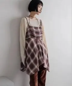 LOWRYSFARM オンブレチェックキャミチュニック レッド