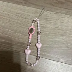 ピンク ハート型ビーズ ストラップ