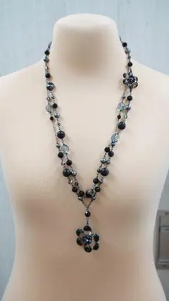 プラスヴァンドーム フラワーモチーフ ロングネックレス ブレスレット セット 黒