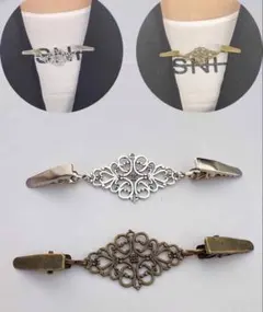 カーディガンクリップ 2色セット 透かし彫り ブローチのサムネイル