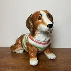 犬 ドッグ ミニチュアダックスフンド 置物 陶器 アンティーク インテリア