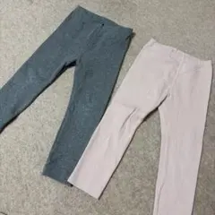 ユニクロ リブ編みレギンス グレー＆ピンク2点セット 100㎝