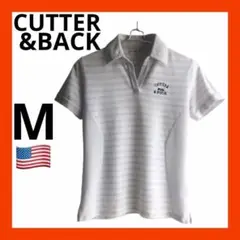 CUTTER & BUCK レディースポロシャツ M ホワイト ストライプ